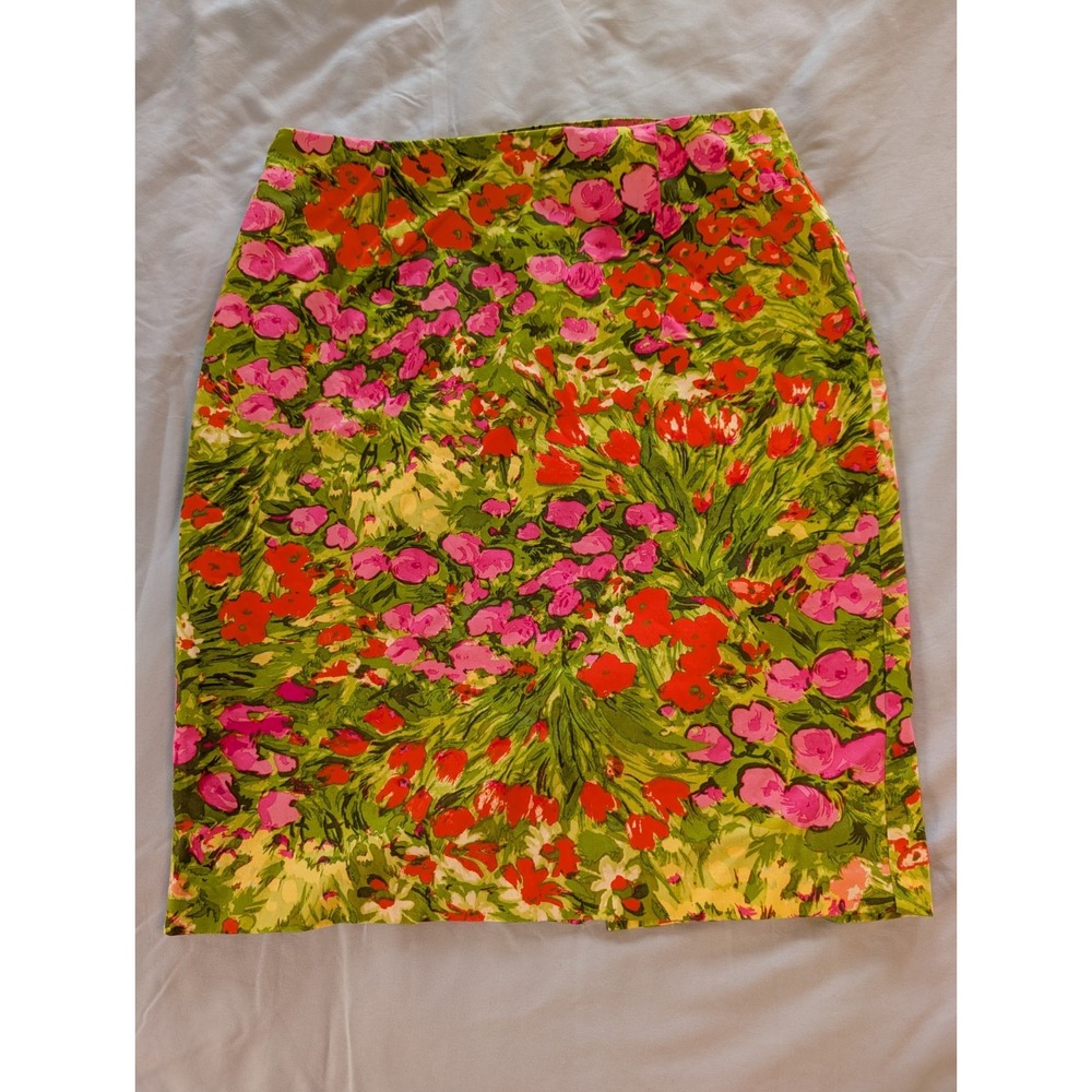 Sunny Leigh Women's Skirt Sz 8 Pencil Cotton Stretch‎ Summer Paint Multi Floral
